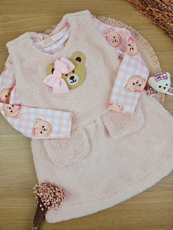 Conjunto Blusa Flanelada Xadrez e Salopete Pelúcia Yoyo