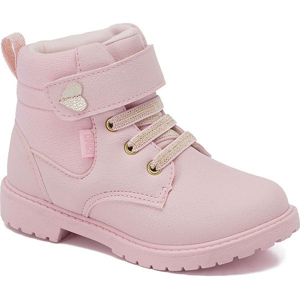 Bota Infantil Feminina Klin Rock Mini Rosa Claro e Dourado