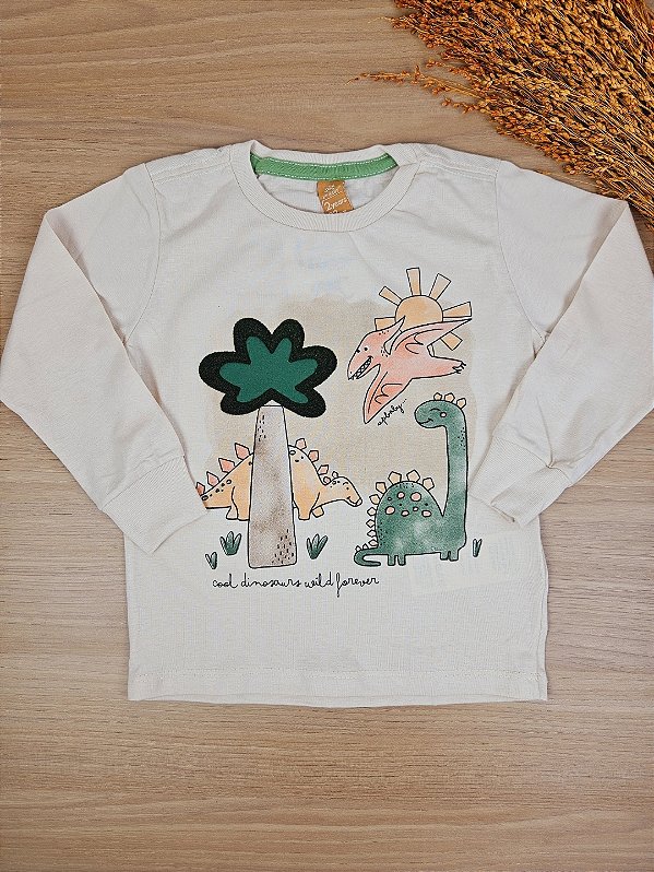 Camiseta Manga Longa em Meia Malha Bege Up Baby