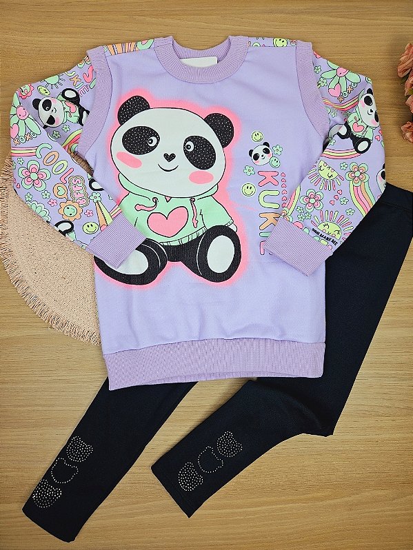 Conjunto de Blusão Alongado em Moletom 3 Cabos com Pelúcia e Legging em Termoskin Kukiê