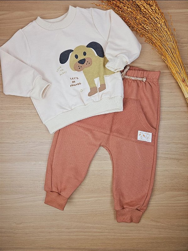 Conjunto Blusão e Calça Moletom Cachorrinho Up Baby