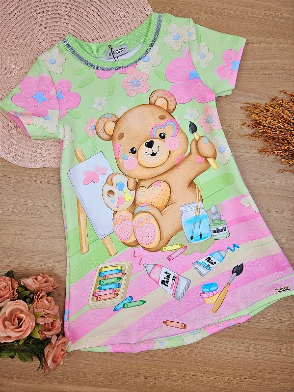 Vestido em Fly Tech Ursinho Infanti