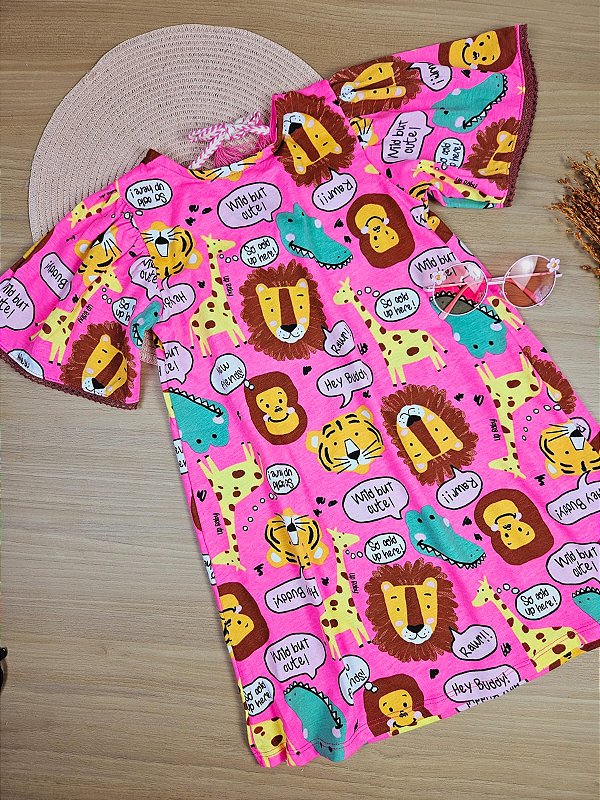Vestido Manga Curta em Meia Malha Safari Rosa Up Baby