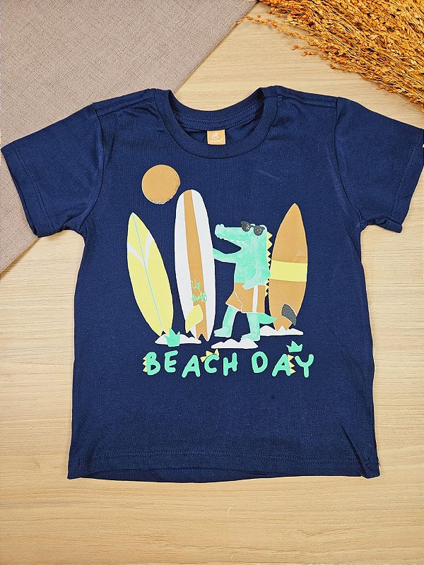 Camiseta Manga Curta em Meia Malha Azul Escuro Up Baby