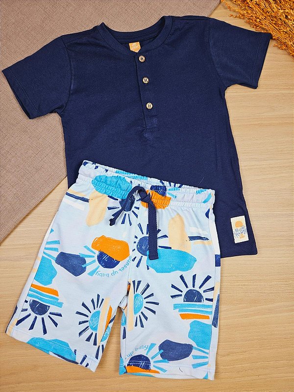 Conjunto Camiseta Malha e Bermuda em Moletom Up Baby