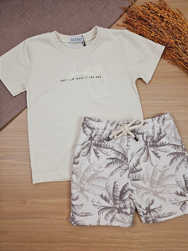 Conjunto de Camiseta em Meia Malha e Bermuda em Moletom Linho sem Pelúcia LucBoo