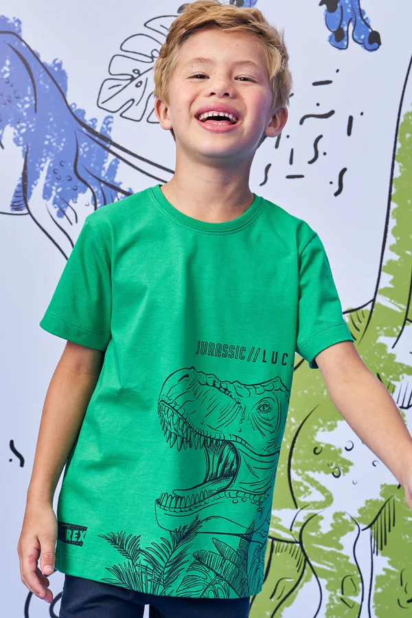 Camiseta em Meia Malha Dino Verde LucBoo