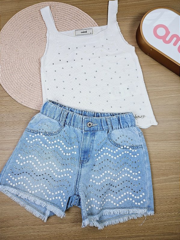 Shorts Jeans com Strass Animê
