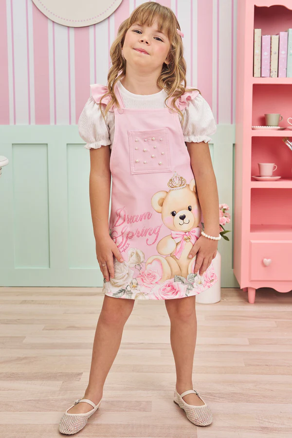 Conjunto de Blusa em Malha Capri com Salopete em Molevisco Infanti