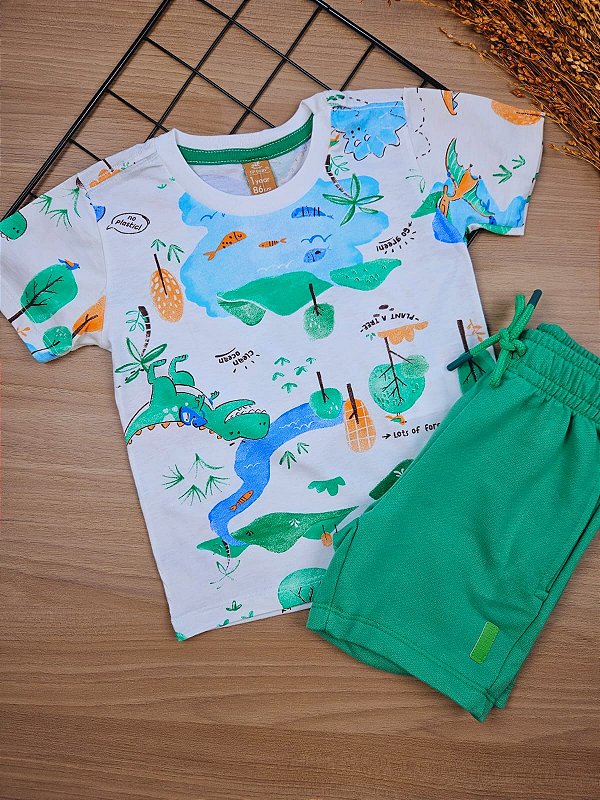 Conjunto Camiseta Malha e Bermuda em Moletom Lago dos Peixinhos Up Baby