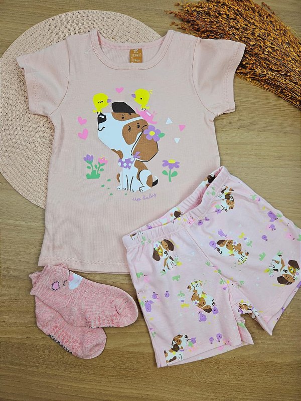 Pijama Blusa com Short em Suedine Cachorrinha Up Baby