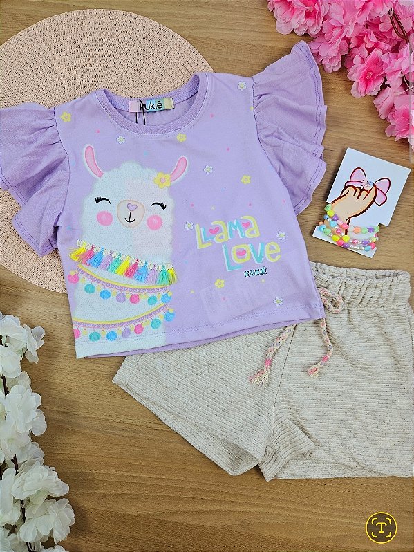 Conjunto de Blusa Boxy em Meia Malha e Shorts em Moletom Relevo Kukiê
