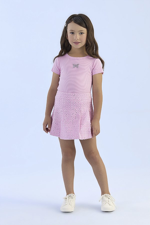 Conjunto Verão Blusa Borboleta e Short Saia Petit Cherie