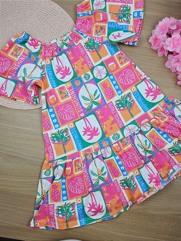 Vestido Manga Curta em Algodão Bee Loop