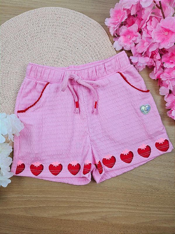 Short Infantil Menina Strawberry Rosa Cinti