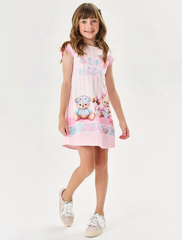 Vestido Infantil Menina Be Happy Rosa Cinti