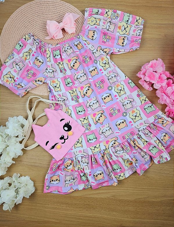 Vestido com Bolsa Gatinhos Cinti