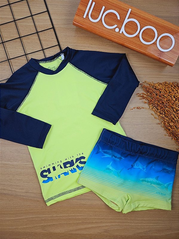 Conjunto de Camiseta e Sunga em Malha UV Dry com Proteção UV 50+ LucBoo