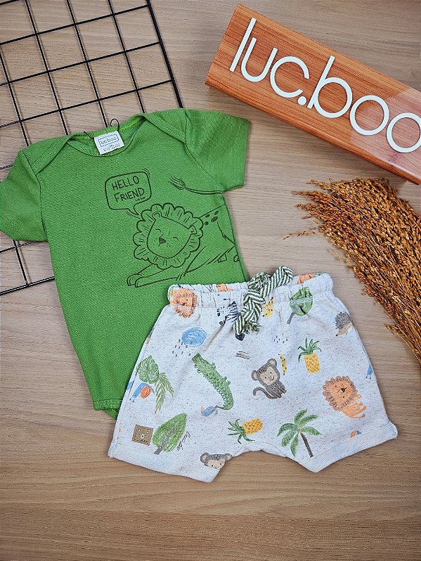 Conjunto de Body em Ribana 1x1 e Bermuda em Moletom Linho sem Pelúcia LucBoo