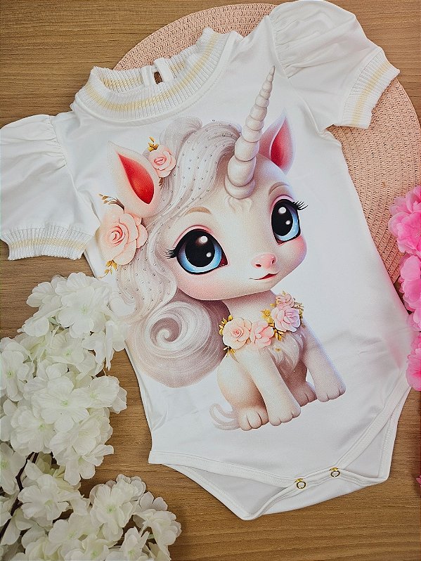 Body Menina Unicórnio Branco Yoyo