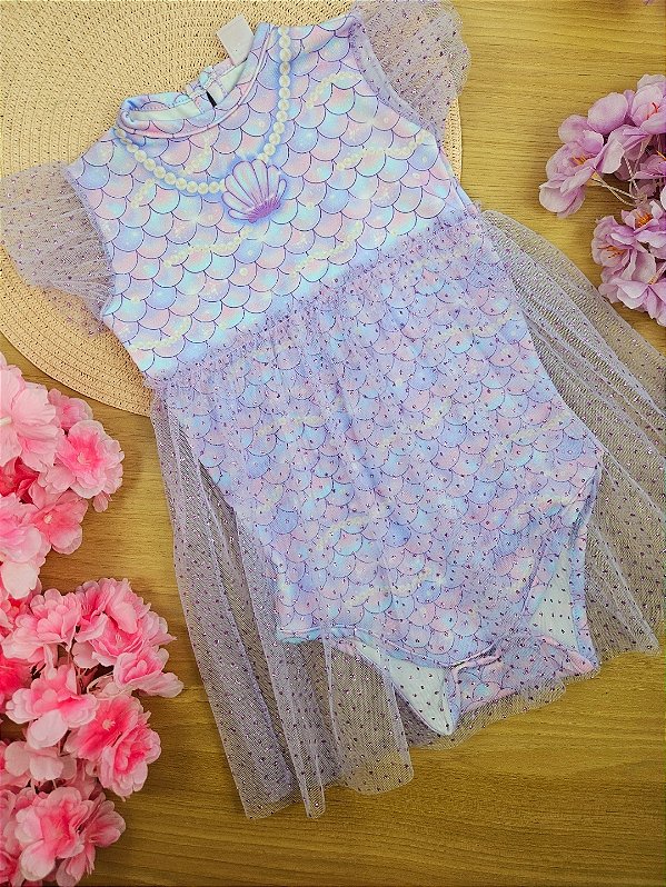 Fantasia Sereia Bebê Menina Vestido Body Lilás Cinti
