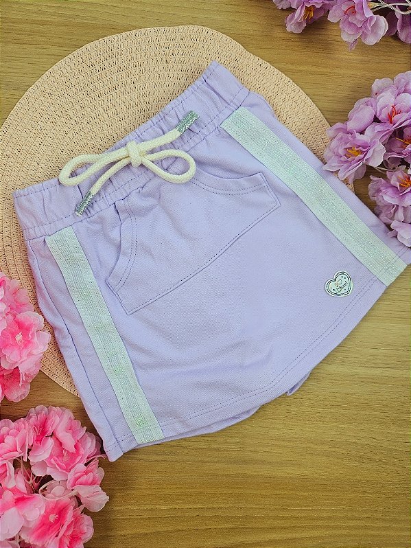 Short-Saia Infantil Menina Com Bolso Lilás Cinti