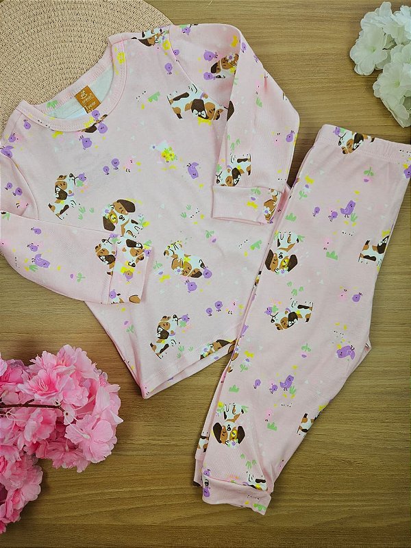 Pijama Blusa e Calça em Suedine Rosa Claro Up Baby
