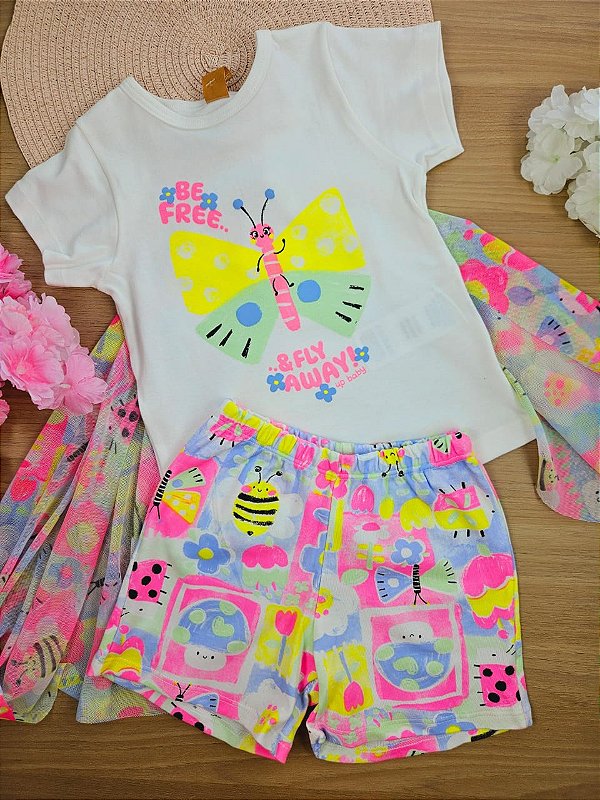 Pijama Blusa e Short em Suedine Borboleta com Asas Removíveis Up Baby