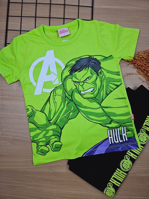 Conjunto Camiseta e Bermuda Hulk 100% Algodão Fakini