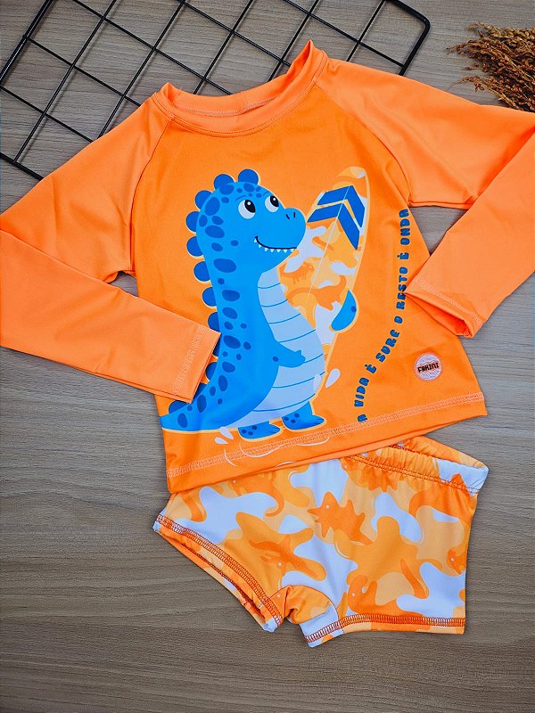 Conjunto Dino Laranja com Proteção Solar Fakini