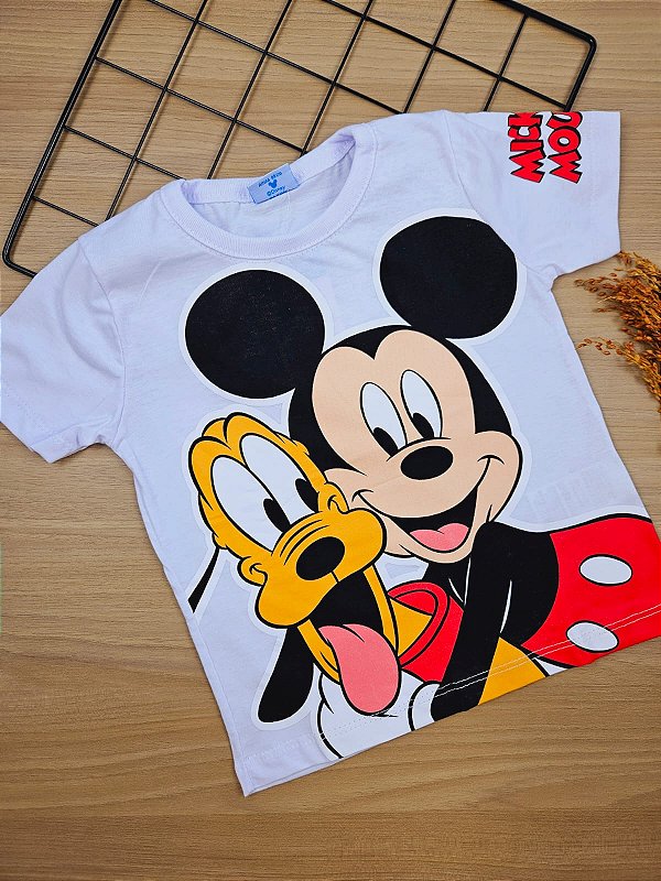 Camiseta Mickey e Pluto 100% Algodão Fakini