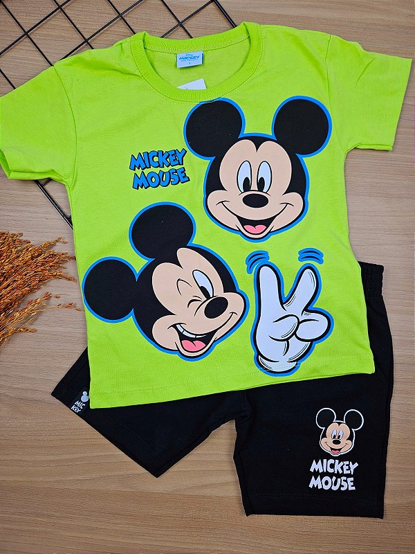 Conjunto Camiseta e Bermuda Mickey 100% Algodão Fakini