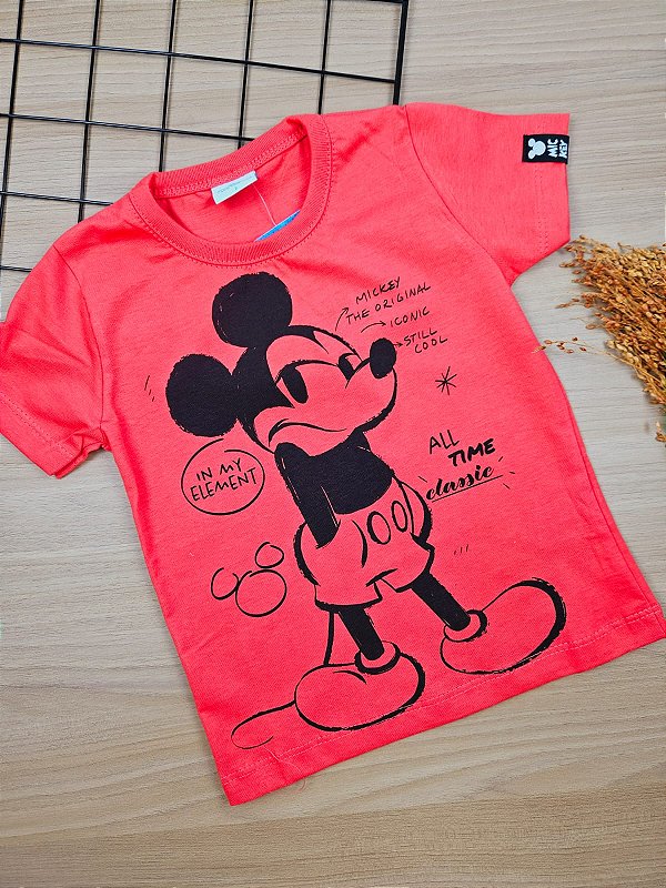 Camiseta Vermelha Mickey 100% Algodão Fakini