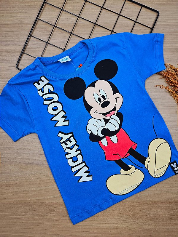 Camiseta Azul Mickey 100% Algodão Fakini