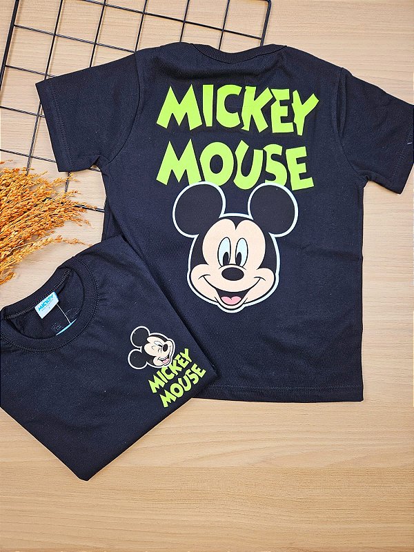 Camiseta Preta Mickey 100% Algodão Fakini