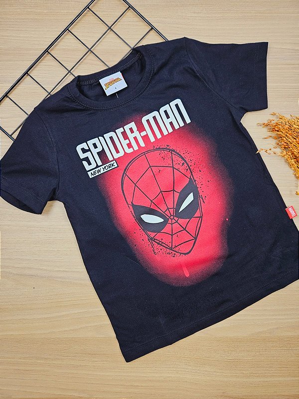 Camiseta Preta Homem Aranha 100% Algodão Fakini