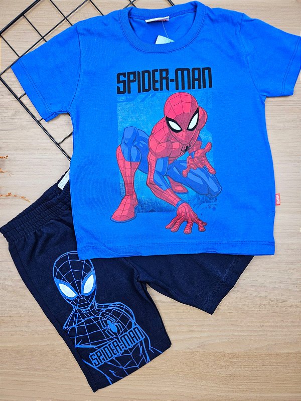 Conjunto Camiseta e Bermuda Homem Aranha 100% algodão Fakini