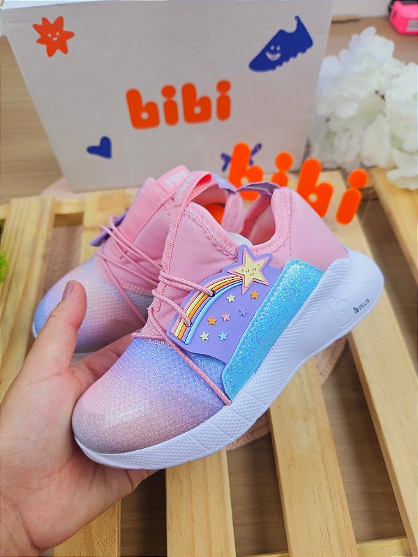 Tênis Infantil Bibi Evolution II Rosa com Azul de Estrelas