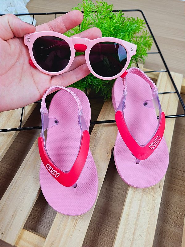 Chinelo Infantil Klin Acqua Print com Óculos de Sol Rosa