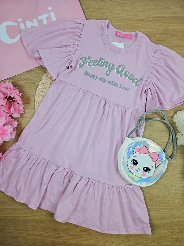 Vestido Lilás e Bolsa Gatinho Cinti