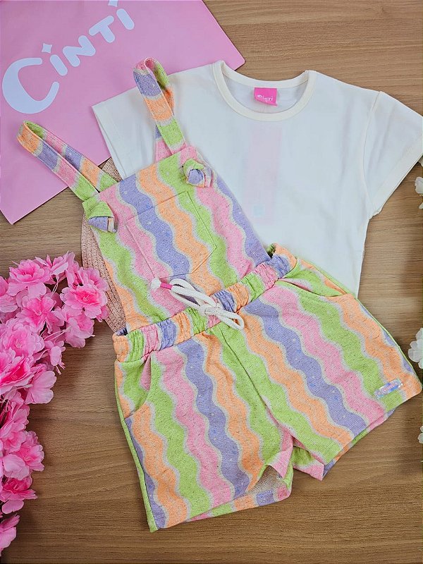 Conjunto Jardineira e Blusa Colorido Cinti