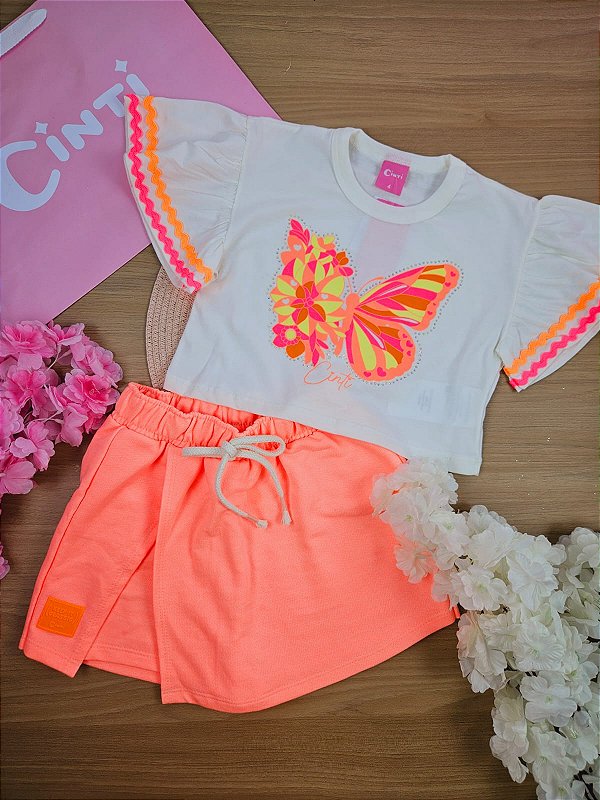 Conjunto Blusa Boxy e Short Saia Borboleta Cinti