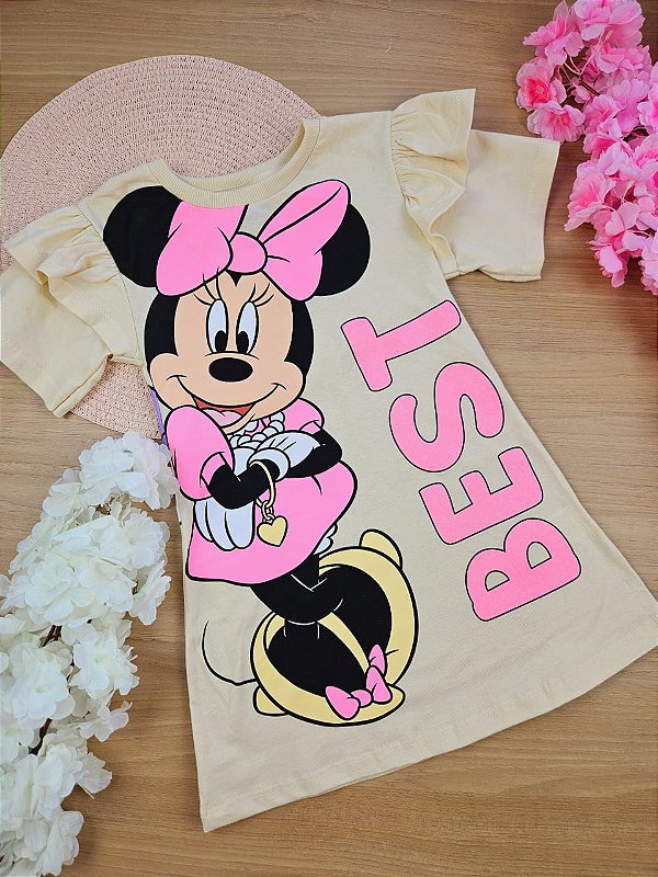 Vestido Minnie 100% Algodão Frente e Verso Estampado Fakini