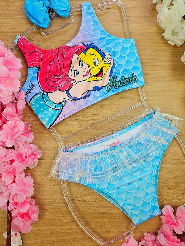 Biquíni Azul com Estampa da Ariel Disney Animê
