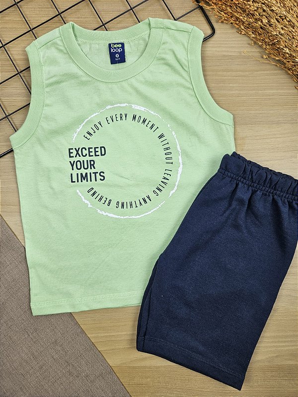 Conjunto Regata Malha e Bermuda Moletom Verde Bee Loop
