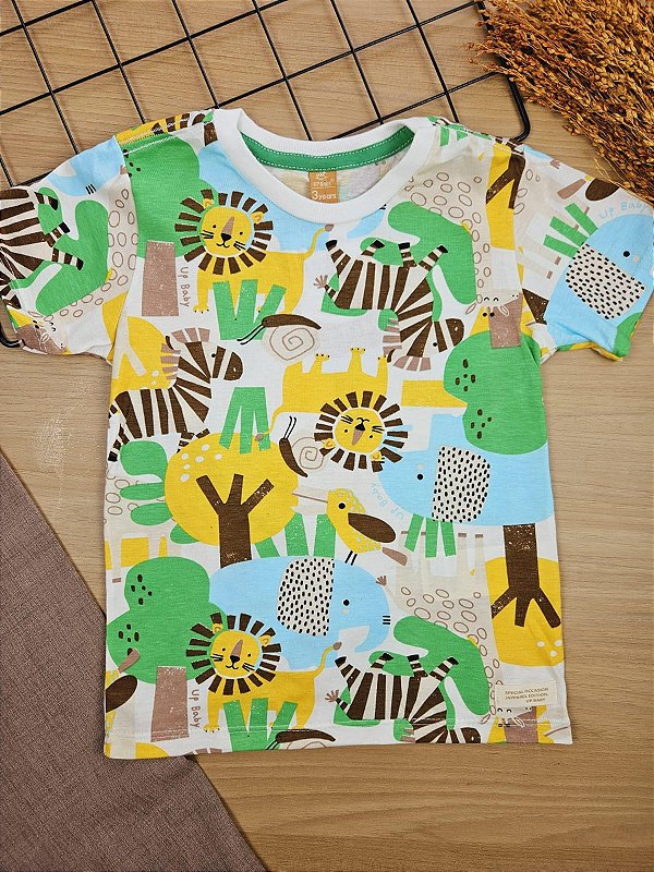 Camiseta Manga Curta em Meia Malha Animais Up Baby