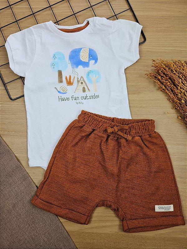 Conjunto Body Malha e Bermuda Moletom Have Fun Up Baby