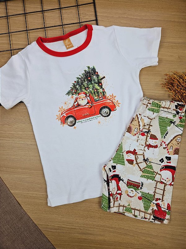 Pijama Camiseta e Bermuda em Suedine Natal Up Baby