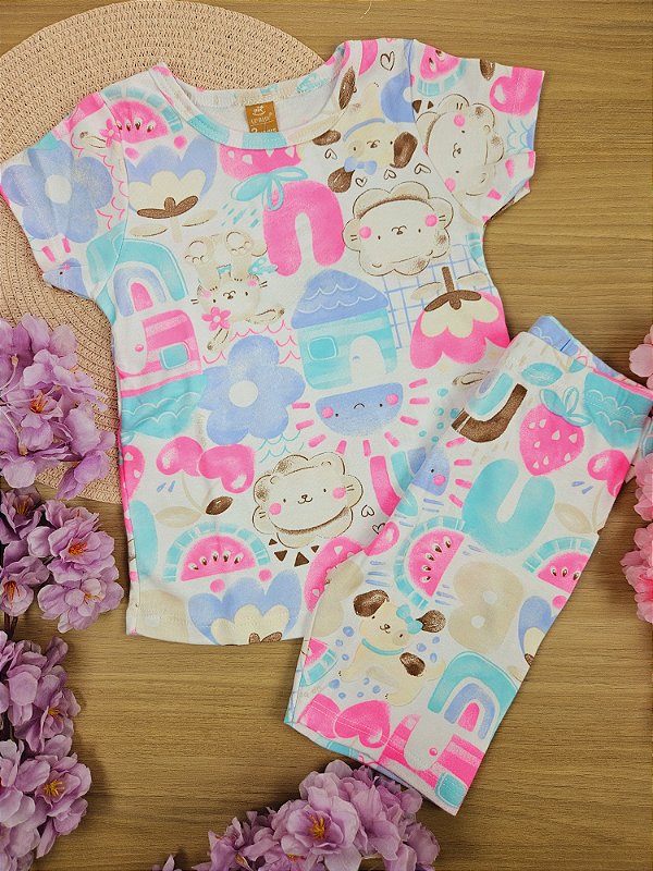 Pijama Blusa e Bermuda Ciclista em Suedine Up Baby