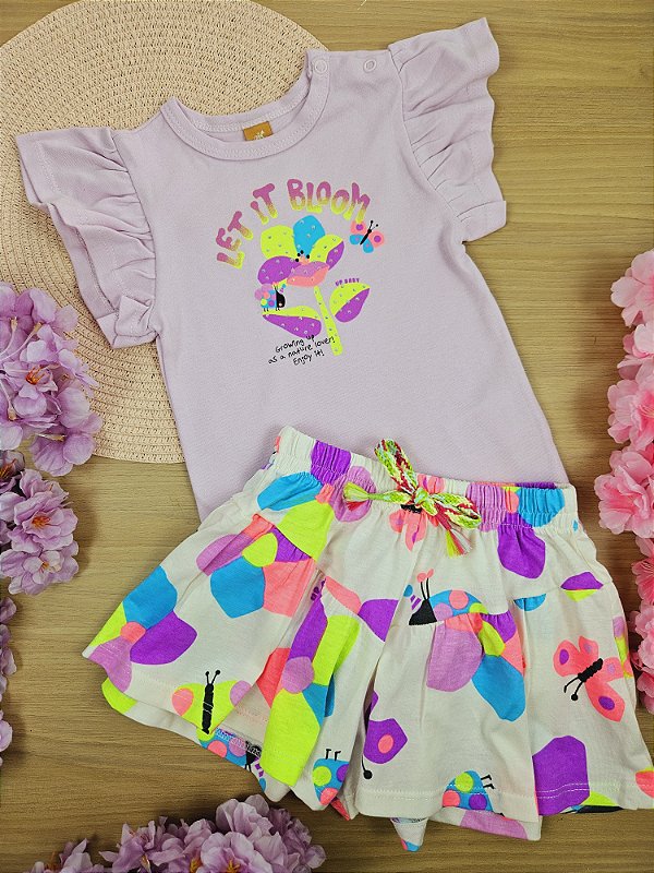 Conjunto Body Suedine e Short em Malha Let It Bloom Up Baby